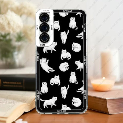 Case For Samsung Galaxy S20 S21 FE S22 S23 Ultra A13 A32 A33 A50 A52 A53 A73 A54 A14 Soft Cover Cute Cat