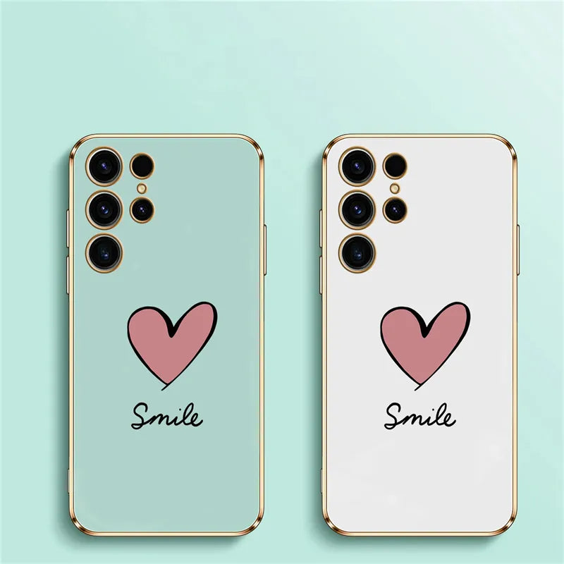 Luxury Plating Silicone Case For Samsung Galaxy S23 Ultra S22 S21 Plus S20 fe S10 NOTE 20 10 8 9 Love Heart Shockproof Cover