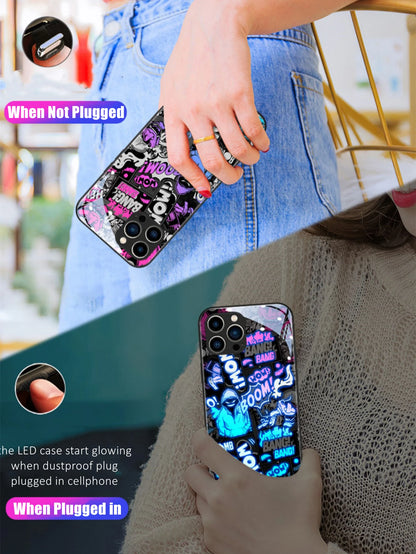 Pop Art LED Light Glowing Luminous Flexible Border Glass Phone Case for iPhone 11 12 13 14 15 X Xs Xr Mini Pro Max Plus Cover
