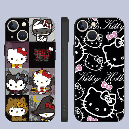 Phone Case For iPhone 11 12 13 14 Pro Max Mini XS XR X 8 7 6S 6 15 se Plus Black Silicone Cover Fundas Cute Cool Hello Kitty Cat