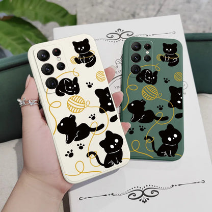 Winding Cat Ball Phone Case For Samsung Galaxy S23 S22 S21 S20 Ultra Plus FE S10 S9 S10E Note 20 ultra 10 9 Plus Cover