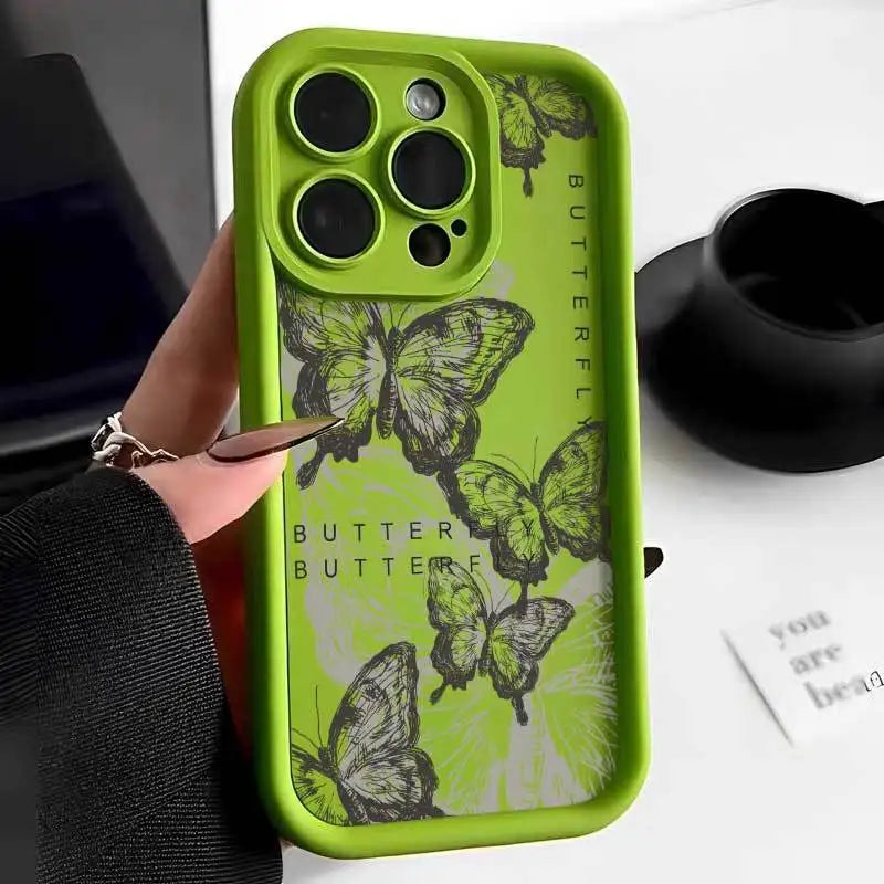 INS Retro Butterfly Silicone Phone Case For iPhone 11 12 13 14 15 Pro Max Plus XS X XR SE2020 Shockproof Bumper Back Cases Cover