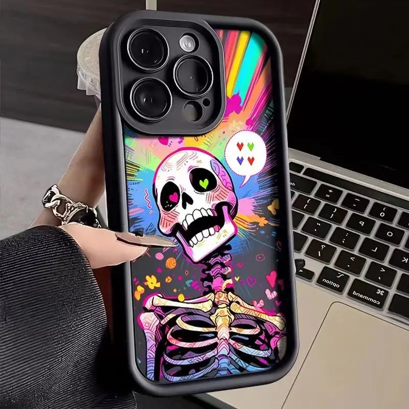 Colorful Heart Shape Skeleton Case For iPhone 15 14 Pro 13 12 11 Pro Max XR XS X 7 8 Plus SE 2020 Soft Silicone Shockproof Cover