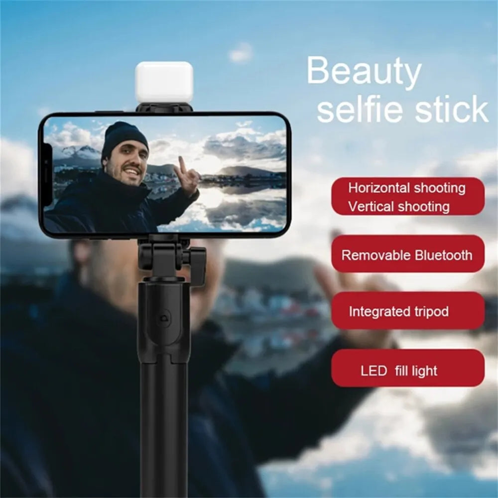 Cell Phone Selfie Stick Tripod Bluetooth Remote Wireless Selfi Stick Phone Holder Stand with Beauty Fill Light for Phone