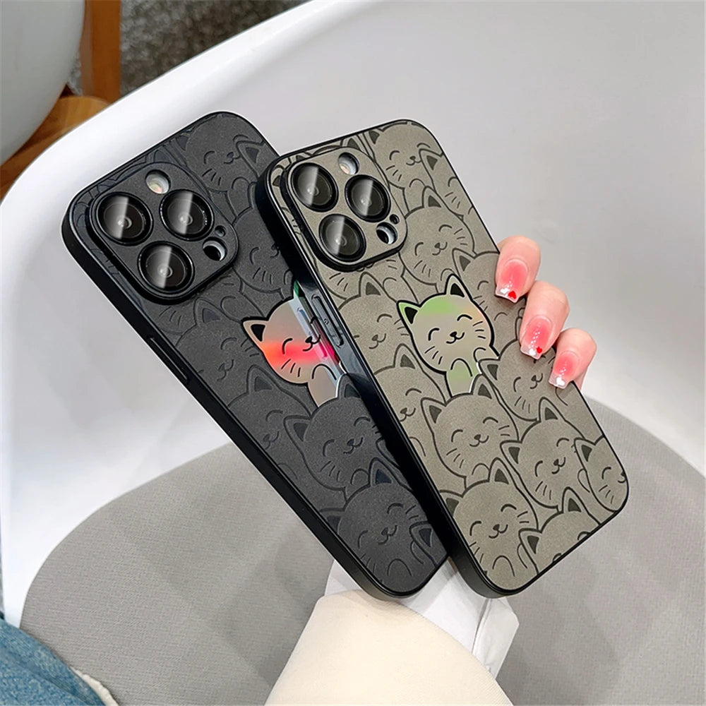 Luxury Cortex kitten Cat Phone Case For iPhone 14 13 12 11 Pro Max 7 8 Plus X Xs XR Max Laser Bumper Cases Cover
