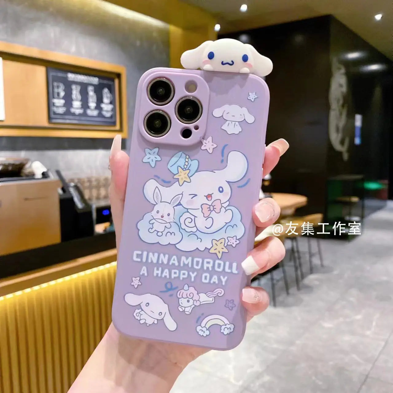 Sanrio Cinnamoroll With Lanyard Holder Phone Cases For iPhone 15 14 13 12 11 Pro Max Mini XR XS MAX 8 X 7 SE Plus Silicone Cover