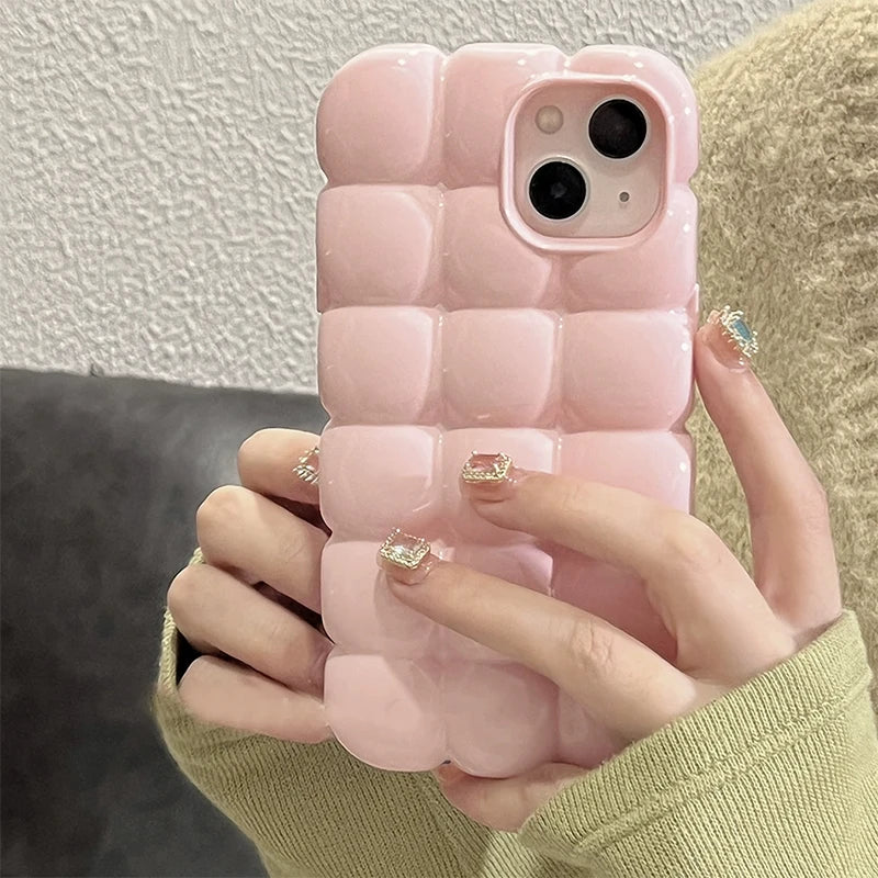 Cute Stylish Bread Chocolate Block 3D Phone Case For iPhone 14 13 12 15 Pro Max 11 Glossy Protective Cover Fundas