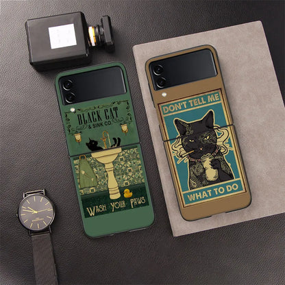 Funny cat poster daily life For Phone Samsung Z Flip 3 4 5 5G Cover Shockproof Hard Galaxy Z Flip 5 4 3 5G Case Cell Luxury PC S