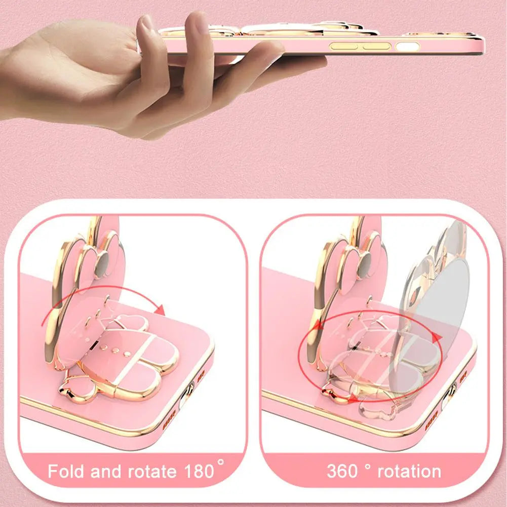 Universal Mobile Phone Holder Metal Cute Cat Phone Holder Cell Phone Stand 2 In 1 Finger Holder With Make Up Mirror