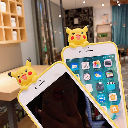 For iPhone 6 6s 7 8 X Xs Max XR 11 12 13 14 15 Pro Max SE Pokemon Pikachu Phone Case With Holder Rope