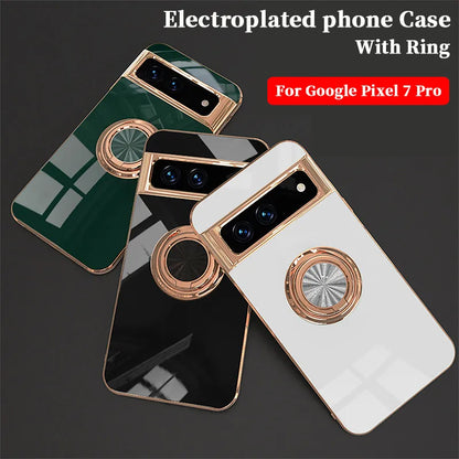 For Google Pixel 6A 7 Pro Case Electroplated Magnetic Phone Cover With Ring Lens Protective Shell For Google Pixel 7 Back Case