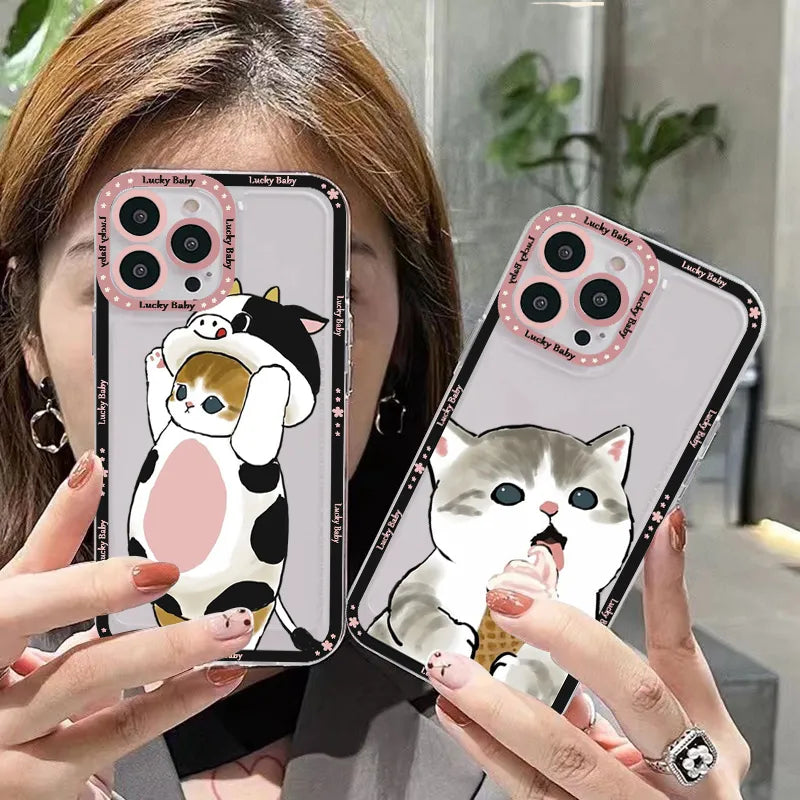 Cute Animals Cat Phone Case for iPhone 11 12 13 Mini Pro Max 14 Pro Max Case shell