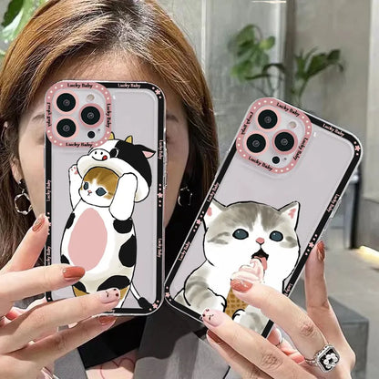 Cute Animals Cat Phone Case for iPhone 11 12 13 Mini Pro Max 14 Pro Max Case shell