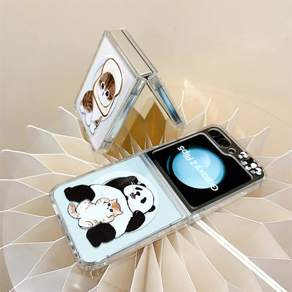 Cute Panda Case For Samsung Z Flip 5 4 3 Lovely Cat Magsafe Cover For Galaxy Z Flip5 Z Flip 4 3 PC Hard Shockroof Clear Cover