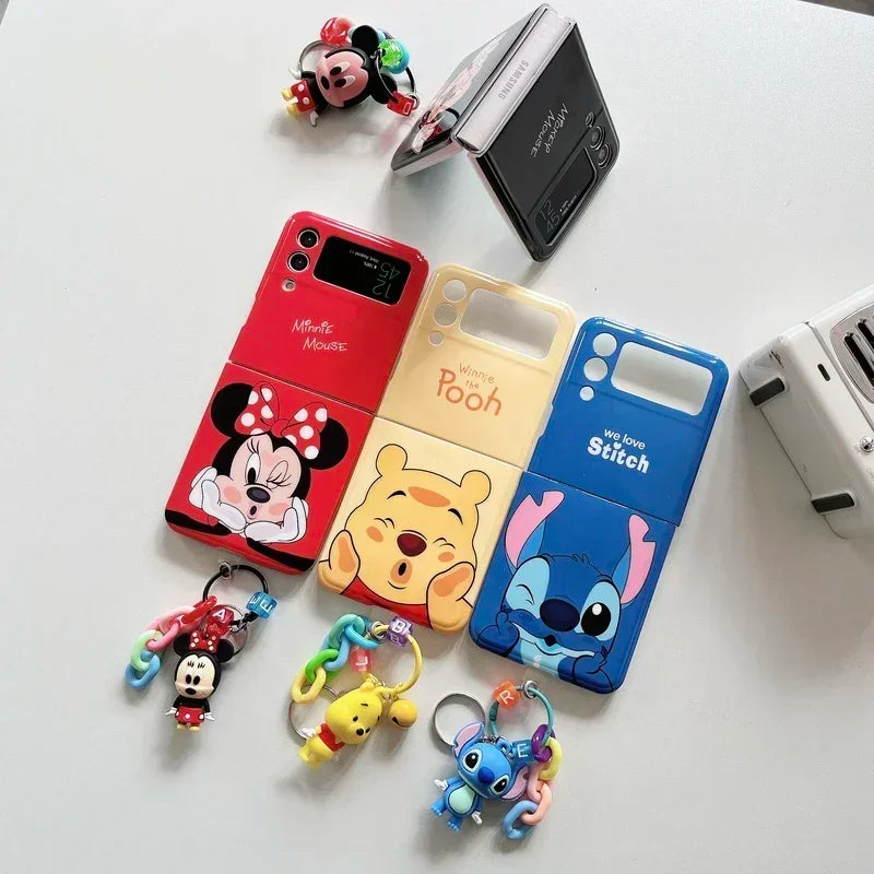 Disney Cartoon Mickey Minnie Mouse Stitch Winnie The Pooh Phone Case for Samsung Galaxy Z Flip 3 4 5 5G Hard Back Cover Funda