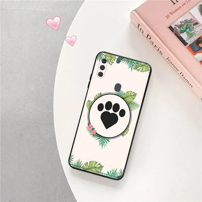 Cute Pink Dog Paw Silicone Black Phone Cases for Samsung Galaxy A54 5G A04 A03 A34 A01 A02 A50 A70 A40 A30 A20 S A10 E Cover