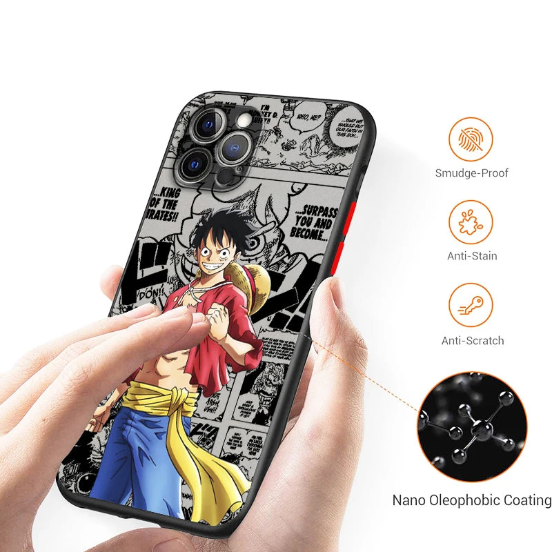 Luxury Anime One Piece Luffs Frosted Translucent For Apple iPhone 15 14 13 12 11 XS XR X 8 7 SE Pro Max Plus Mini Cover