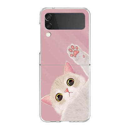 Cat Cute Kitten Cartoon For Samsung Galaxy Z Flip 3 4 5G Hard Folding Clear PC Phone Case For Samsung Z Flip3 Back Cover Bumper