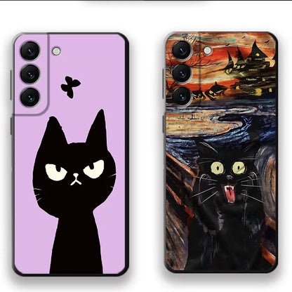 Black Cat Cartoon Cute Black Soft Case for Samsung Galaxy S21 Plus S22 Ultra 5G S10 S20 FE S9 S8 S7 Edge S10e Bumper Cover