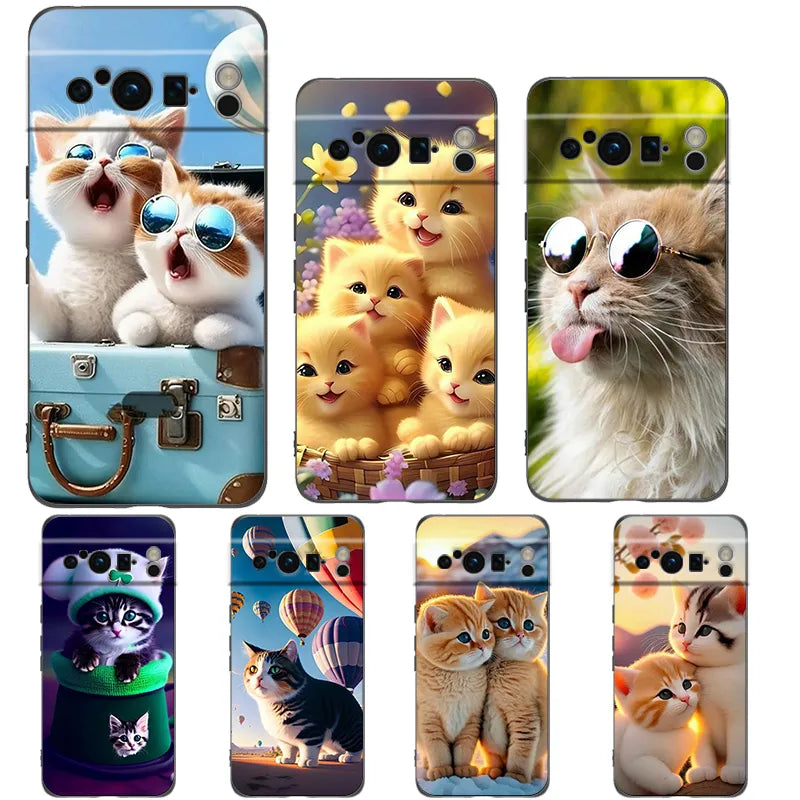 Cute Animal Cat Phone Case Cover for Google Pixel 8 7 6 7A 6A Pro 5G Shockproof Silicone Soft 8 Pro 5G  Shell Capas Coque Bags