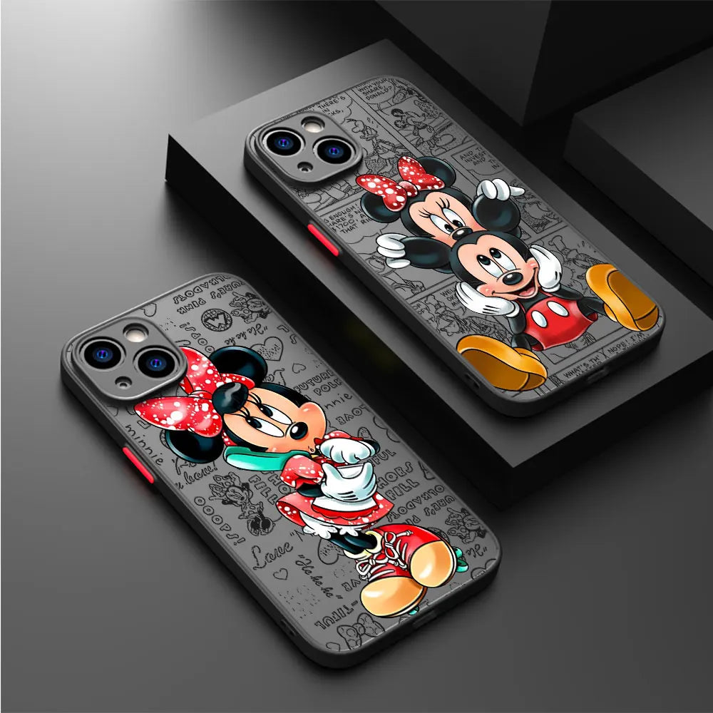 Disney Mickey Minnie Love Phone Case for Apple iPhone 15 Pro Max 13 14 Plus 12 Mini 11 Pro XR 8 SE 7 6S XS MAX Matte Cover