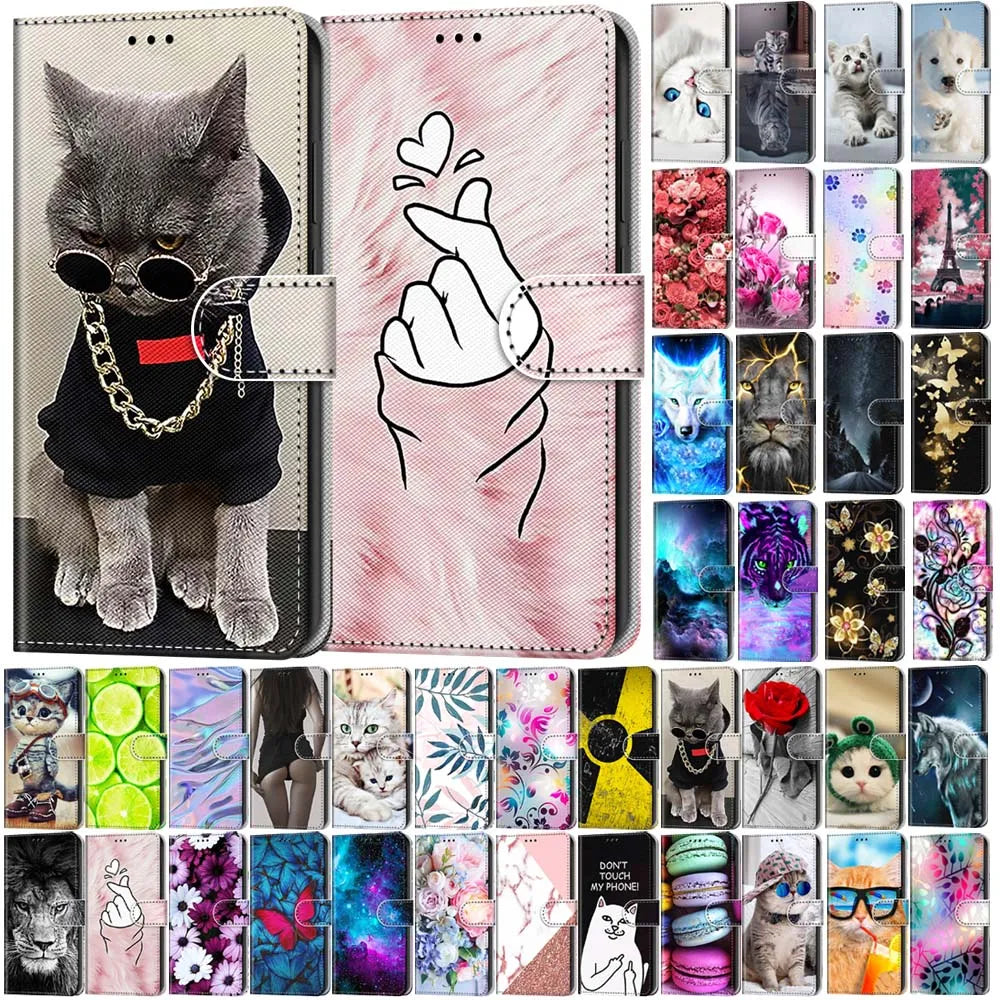 Case For Google Pixel 7A 7 Pro 6A Pixel 6 Pro Colorful Cat Lion Flower Painted Wallet Flip Card Holder Stand Back Cover