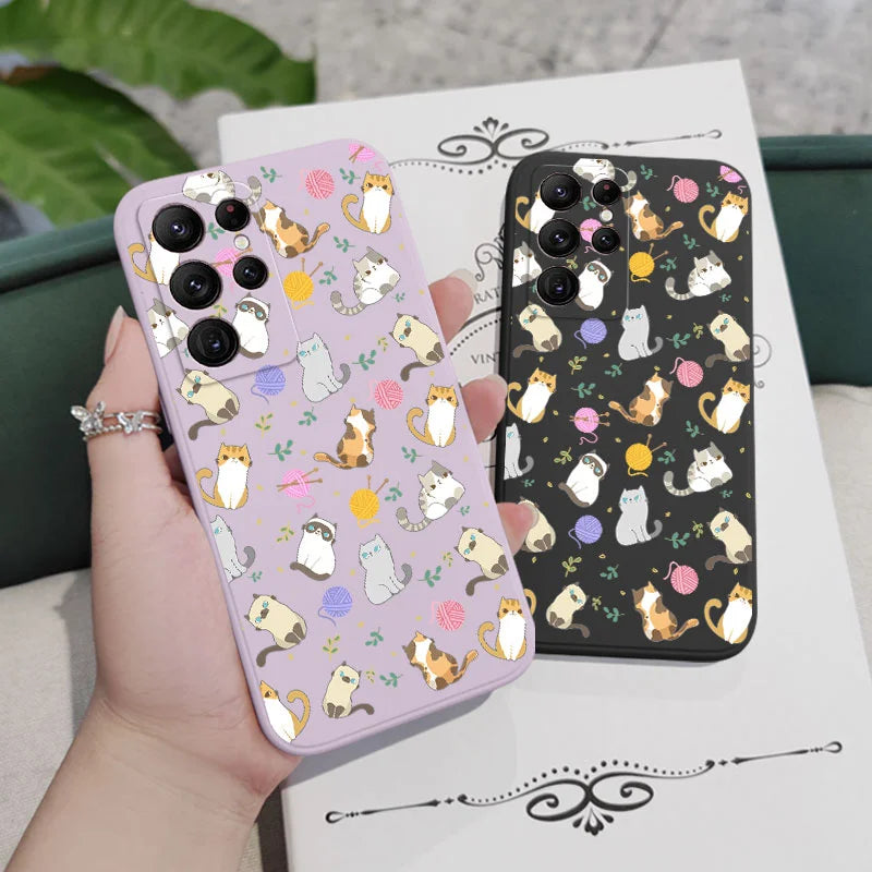 Simple Cat Pattern Phone Case For Samsung Galaxy S23 S22 S21 S20 Ultra Plus FE S10 S9 S10E Note 20 ultra 10 9 Plus Cover