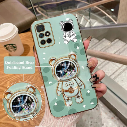 Quicksand Astronaut Plating Phone Holder Case For Redmi 10 10A 10C 9A 12C 9 9C A1 A1plus 9T 12 9CNFC 8A 8 Cover