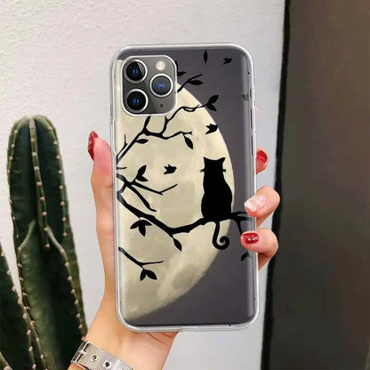 Black Cat Cartoon Cute For iPhone 11 15 13 14 Pro Max 12 Mini Phone Case X XS XR 7 Plus Ultra 6S 8 SE Apple 5S Fundas Cover Coqu