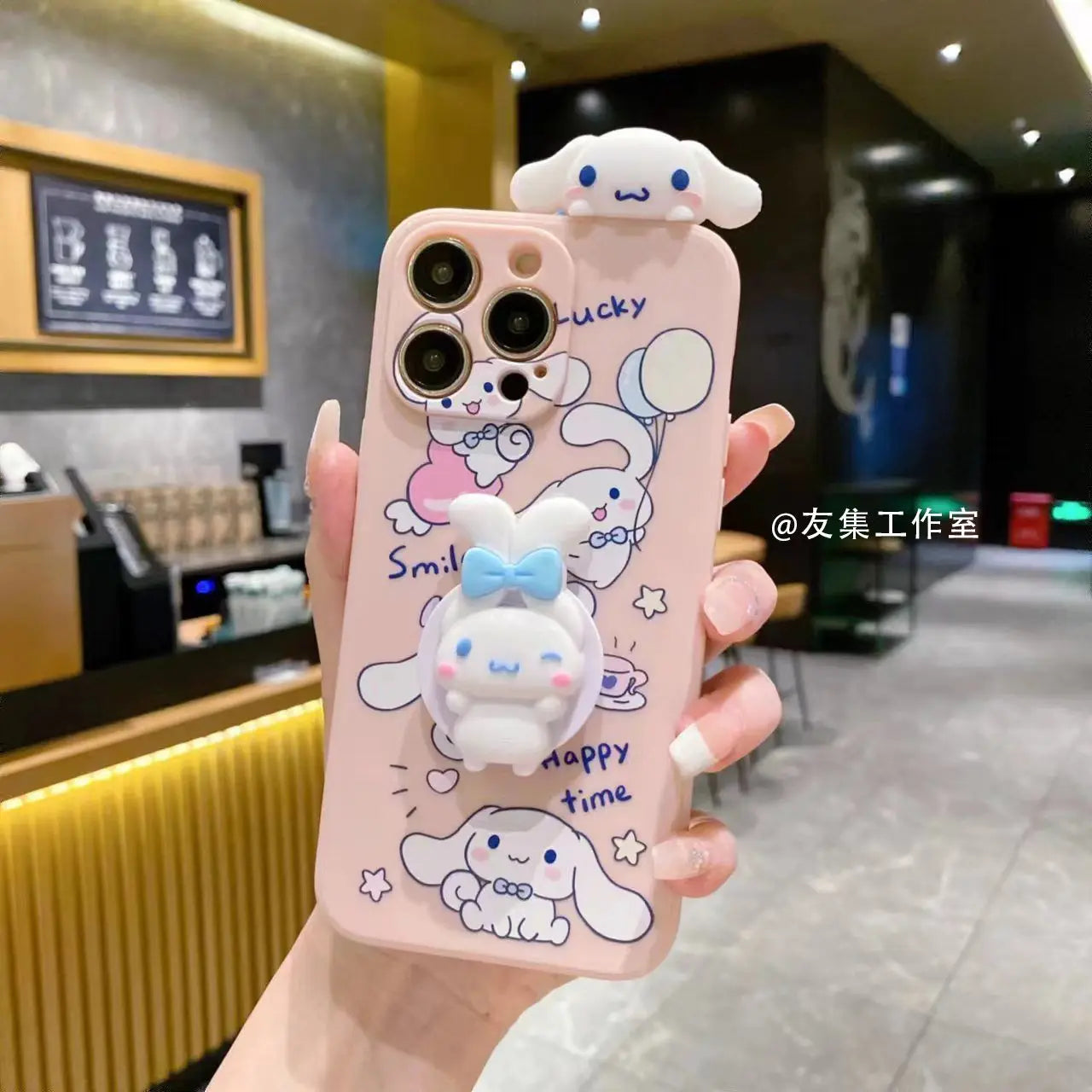 Sanrio Cinnamoroll With Lanyard Holder Phone Cases For iPhone 15 14 13 12 11 Pro Max Mini XR XS MAX 8 X 7 SE Plus Silicone Cover