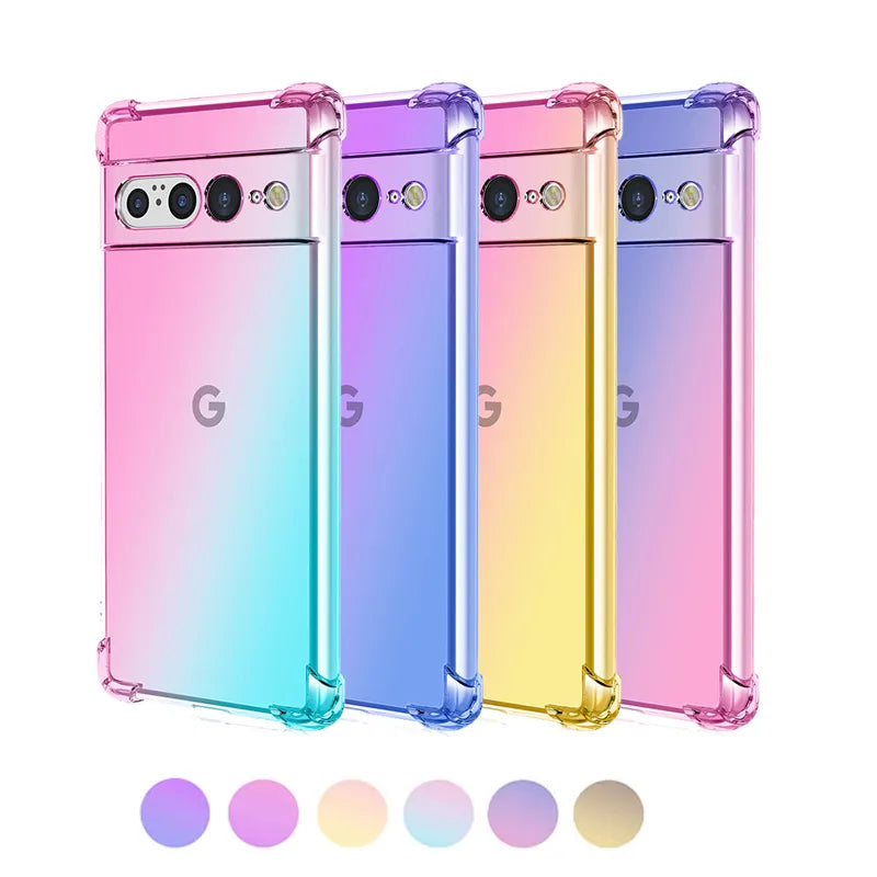 Four Corner Shockproof Silicone Back Cover For Google Pixel 8 Pro 7A 7 6 6A 5A 5 XL Gradient Rainbow Translucent Soft Phone Case