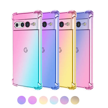 Four Corner Shockproof Silicone Back Cover For Google Pixel 8 Pro 7A 7 6 6A 5A 5 XL Gradient Rainbow Translucent Soft Phone Case