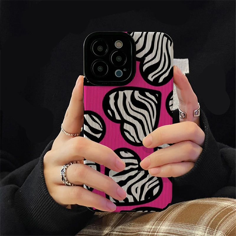 Stylish Love Heart Zebra Pattern Phone Case For IPhone 14 11 13 12 Pro XS Max 7 8 Plus X XR SE Animal Lens Protected Soft Cover