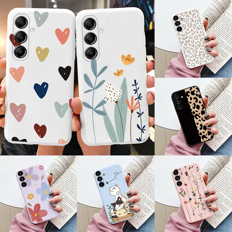 Case For Samsung Galaxy A54 5G Cute Heart Flower Back Cover Soft Silicone Matte Protective Funda For Samsung A 54 GalaxyA54 Bags