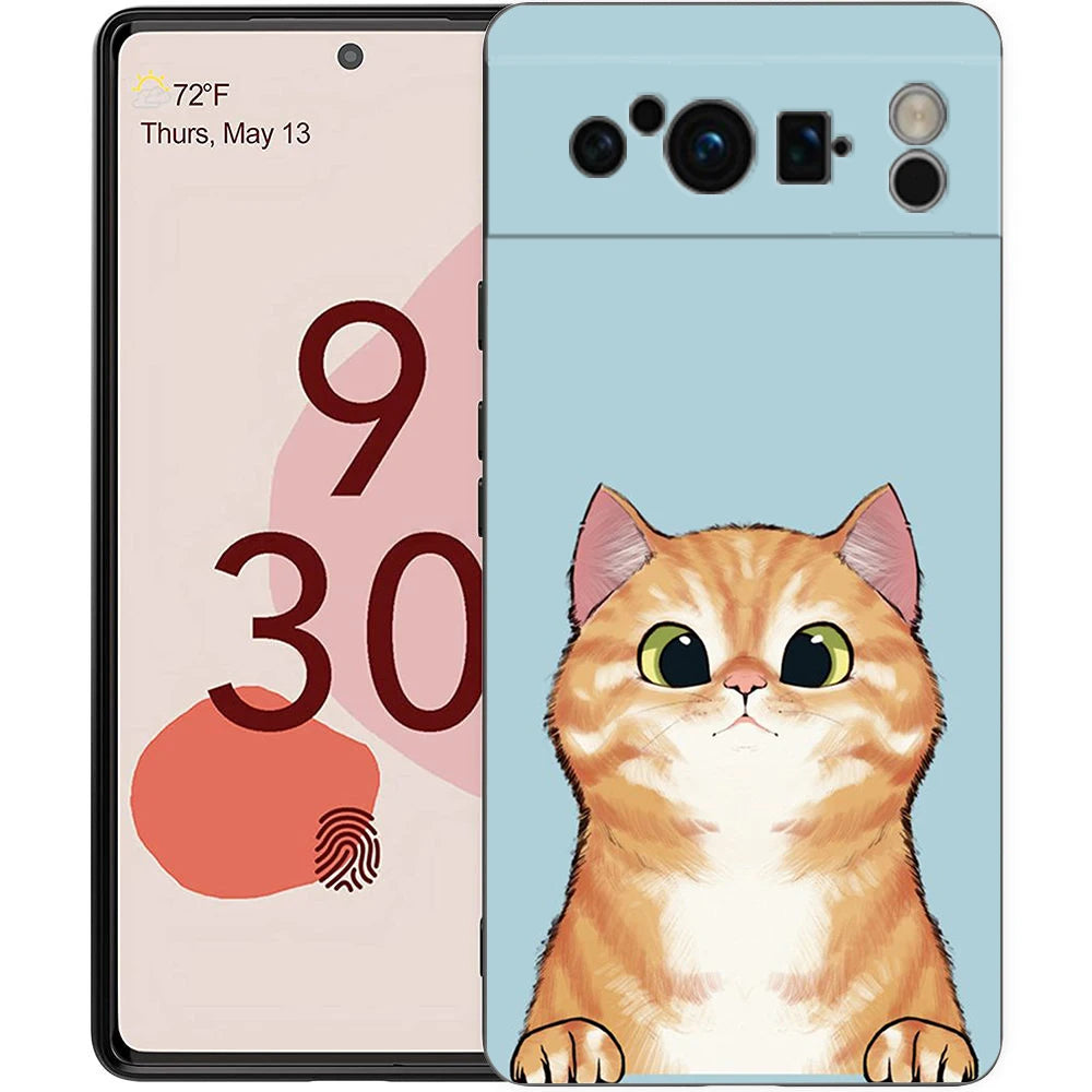 Cat Cute Kitten Cartoon For Google Pixel 8 7 6 Pro 6A 5G Black Phone Case Soft Shockproof Back Cover Silicone TPU Shell Coque