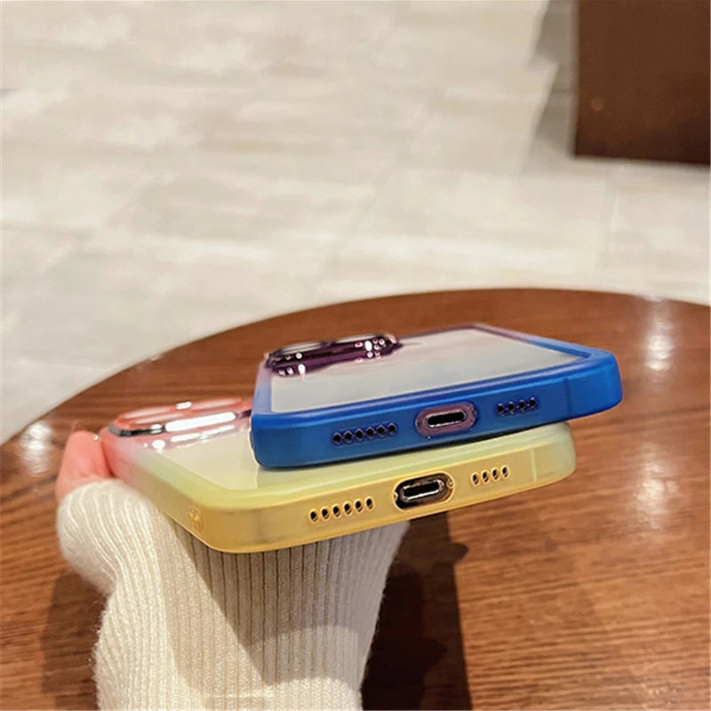Gradient Rainbow Clear Phone Case For iPhone 15 14 13 12 11 Pro Max XS Max X XR Silicone Shockproof Cover With Camera Protector