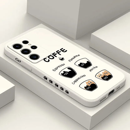 Coffee Cute Cat Phone Case For Samsung Galaxy S23 S22 S21 S20 S10 S10E S9 Ultra Plus FE Note 20 Ultra 10 9 Plus Cover