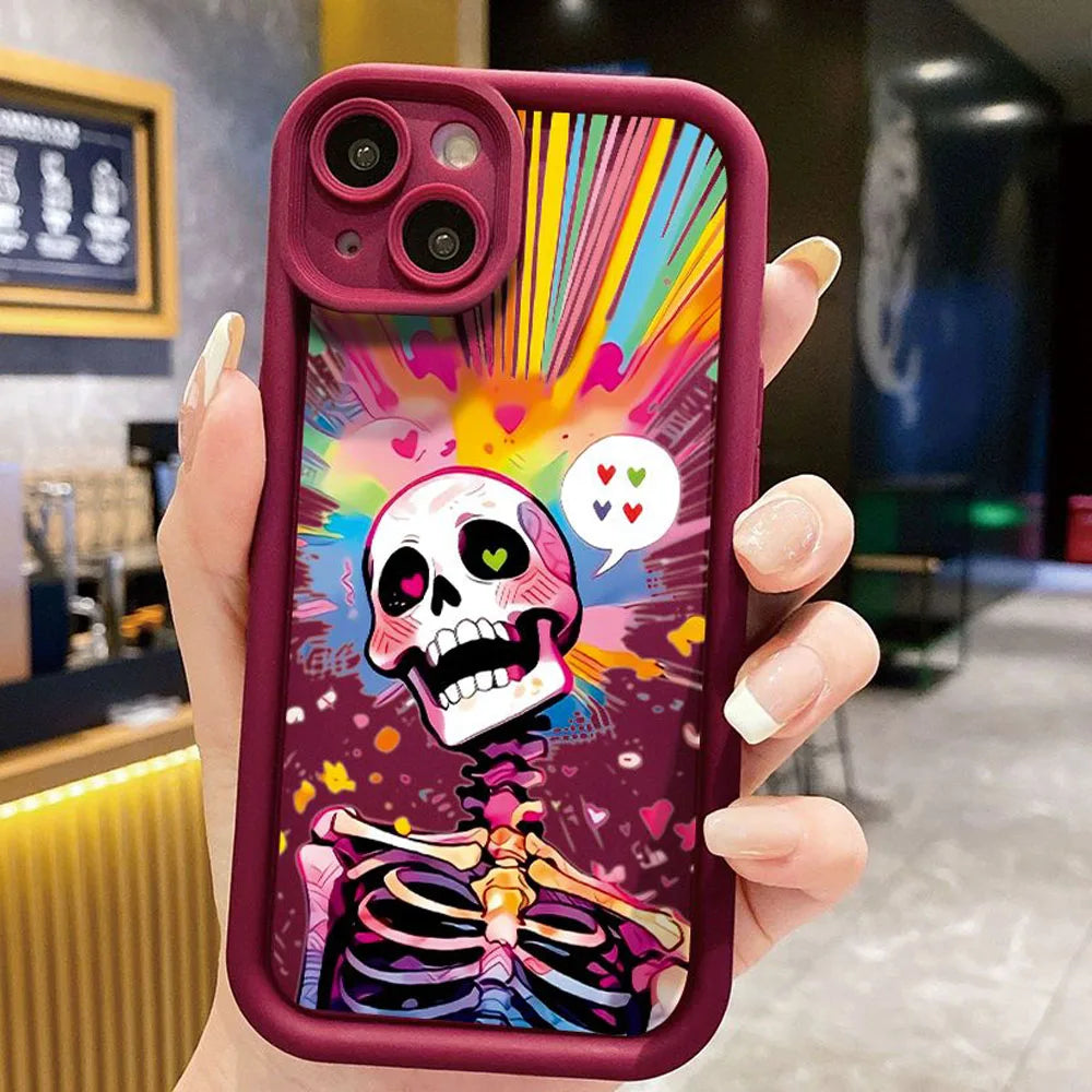 Colorful Heart Shape Skeleton Case For iPhone 15 14 Pro 13 12 11 Pro Max XR XS X 7 8 Plus SE 2020 Soft Silicone Shockproof Cover