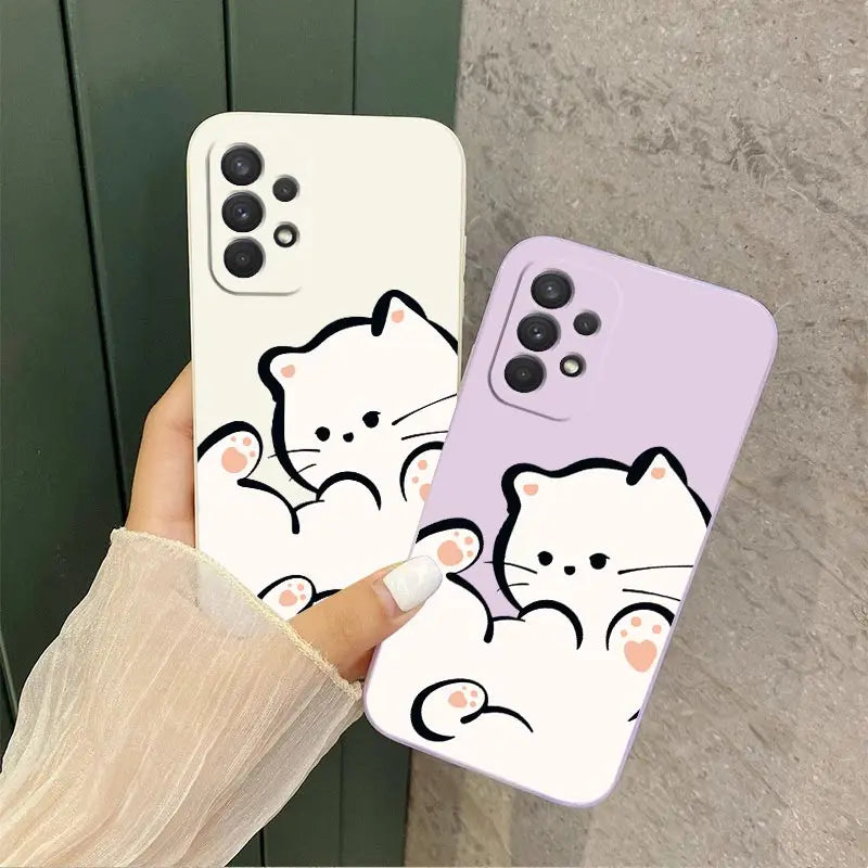 White Cloud Cat Silicone Phone Case For Samsung Galaxy A54 A34 A32 A13 A52S A24 A73 A14 A53 A52 A04S A71 A04E A72 A12 A03S Cover