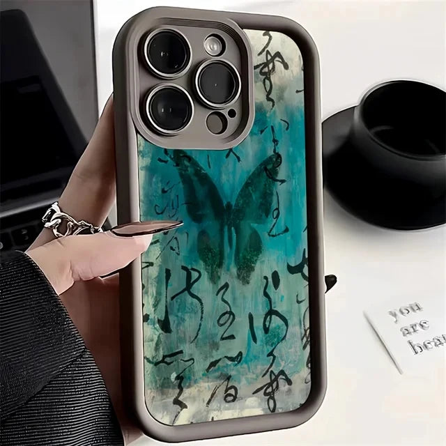 INS Retro Butterfly Silicone Phone Case For iPhone 11 12 13 14 15 Pro Max Plus XS X XR SE2020 Shockproof Bumper Back Cases Cover