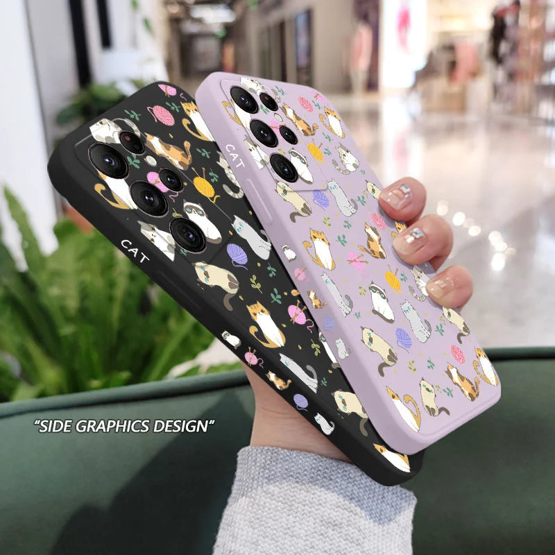 Simple Cat Pattern Phone Case For Samsung Galaxy S23 S22 S21 S20 Ultra Plus FE S10 S9 S10E Note 20 ultra 10 9 Plus Cover