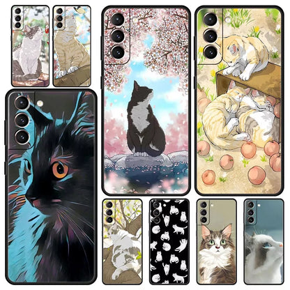 Fashion Lovely Cats TPU Phone Case For Samsung Galaxy S22 5G S20 Ultra S21 FE S10 S9 Plus S10E S8 Note 10 Lite 20 Silicone Cover