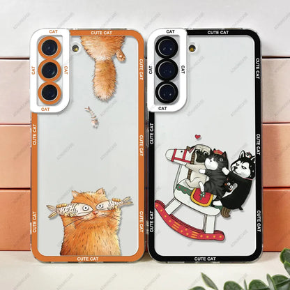 Cute Animal Cat Phone Case For Samsung Galaxy S20 S21 S22 S23 A13 A21s A32 A33 A50 A52 A53 A73 A54 A14 Plus Ultra TPU Soft Cover