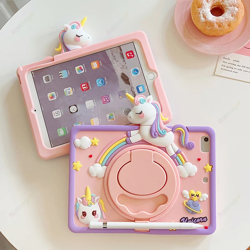 Cartoon Unicorn Kids Bubble Funda Case iPad 10.9 10th 10.2 9 8 7th Gen Case Kids Cover for iPad Air 1 2 3 4 5 Pro 11 2022 2021