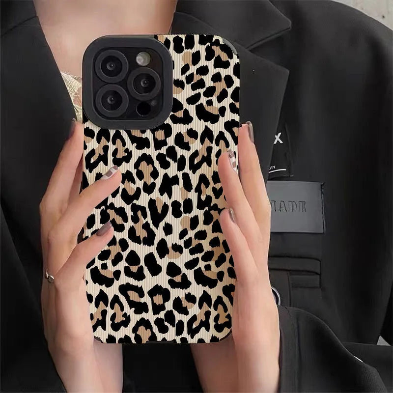 Creative Leopard Cow Silicone Leather Case For iPhone 15 14 13 Pro Max 11 12 Mini SE 7 8 Plus X XR XS MAX Soft Shockproof Cover