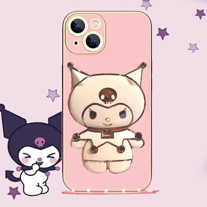 Kuromi My Melody Mirror Holder Case For Samsung Galaxy S23 Ultra S22 S21 S20 FE S10 Note 20 10 Plus A24 A34 A54 Plating Cover