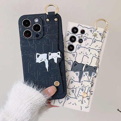 SoCouple Cat Wrist Strap Case For Samsung S23 S22 S21 S20 FE Plus Ultra Note 10 20 Bear Soft Silicone Skin Phone Holder Cover