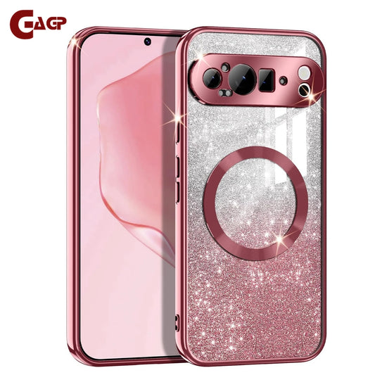 Glitter Transparent for Magsafe Phone Case for Google Pixel 9 9Pro 9 Pro XL 8 8 Pro 8A 9 9ProXL Slim Plating Shiny Soft Cover