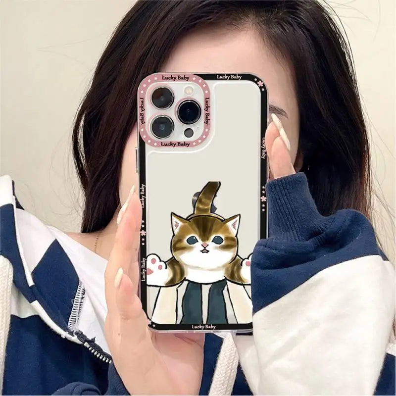 Cute Animals Cat Phone Case for iPhone 11 12 13 Mini Pro Max 14 Pro Max Case shell