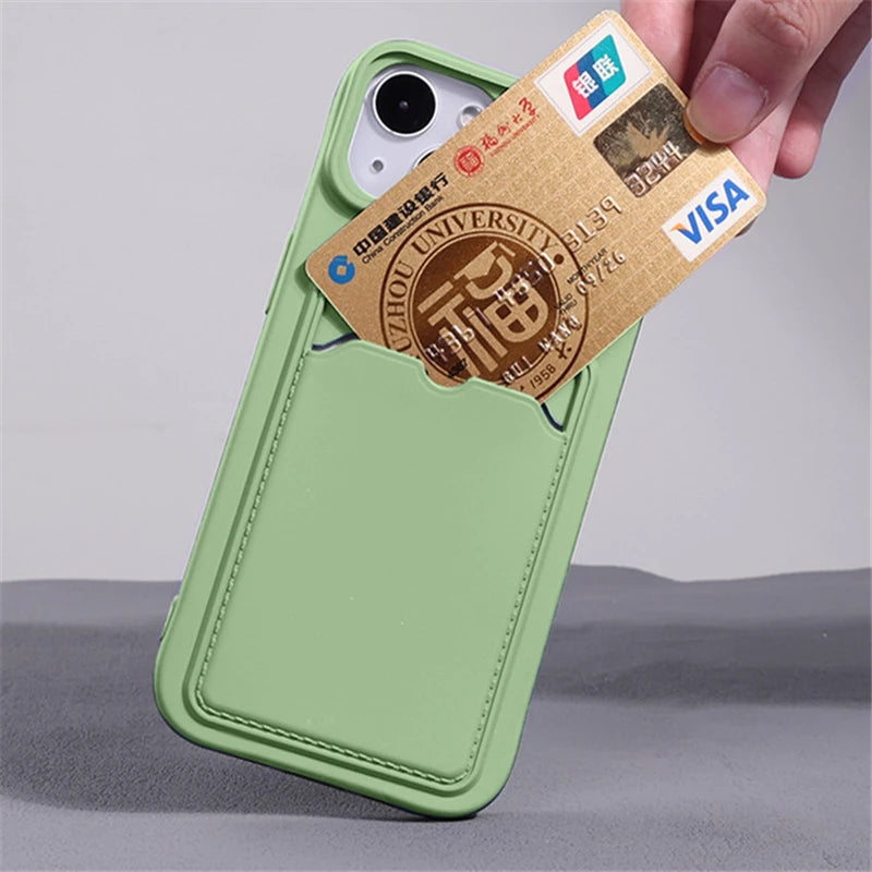 Slide Camera Protection Card Holder Wallet Phone Case For iPhone 15 14 13 Pro Max 12 11 X XR XS Max 7 8 Plus Soft Silicone Cover